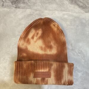 Lucky Brand Tie Dye Brown Beige Knit Beanie Women's One Size Stretch Logo